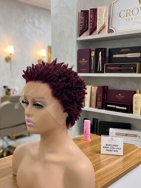Burgundy Kinky-Coil Lace Front Wig - Short Natural Texture